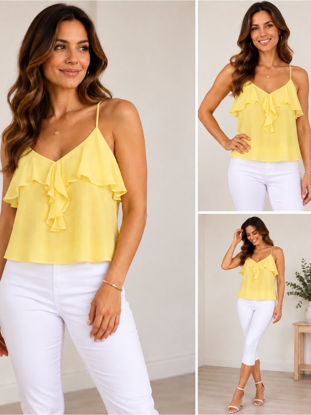 White House Black Market Yellow Ruffle V-Neck Camisole NWT